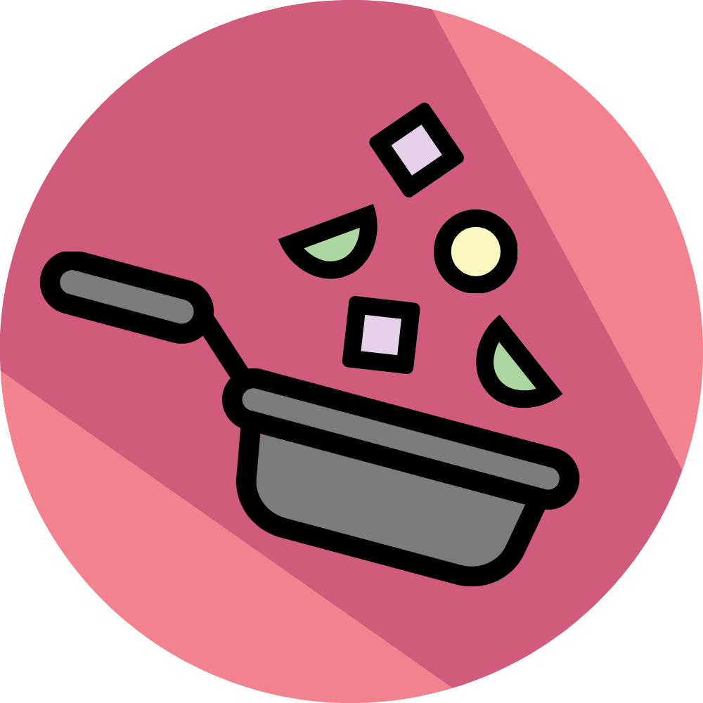 Icon of a pan sautéing vegetables